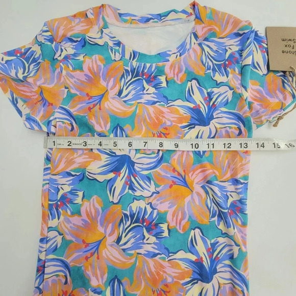 Stone fox swim tropical lily dress floral blue orange soft stretchy small - Picture 5 of 6